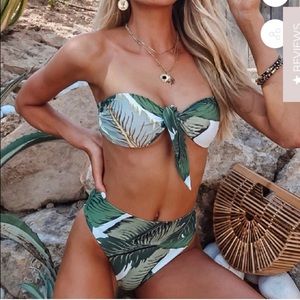 Goodnight Macaroon Tropical Leaf Bandeau Top High Waisted Bottom Bikini Set New